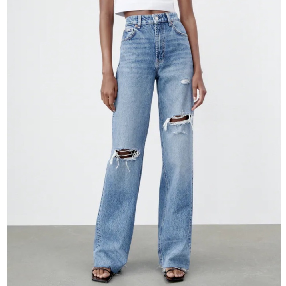 Wide leg ripped zara jeans